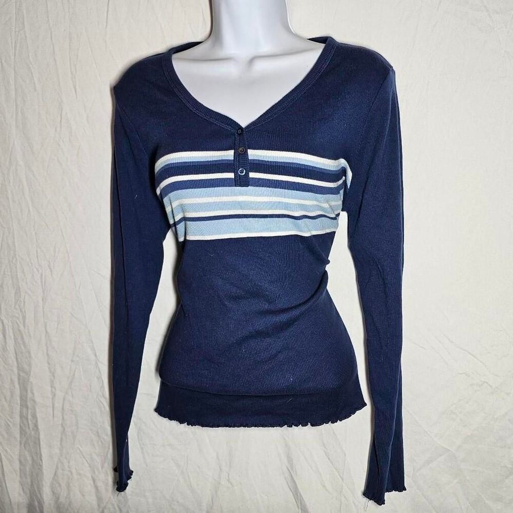 retro striped navy blue cozy indie grunge long sleeve